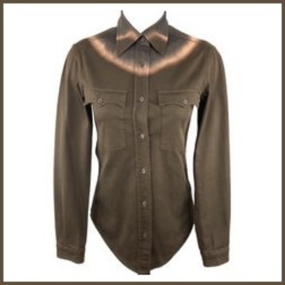 Auth Prada Brown Tie-dye Western Shirt Blouse - Picture 2 of 6